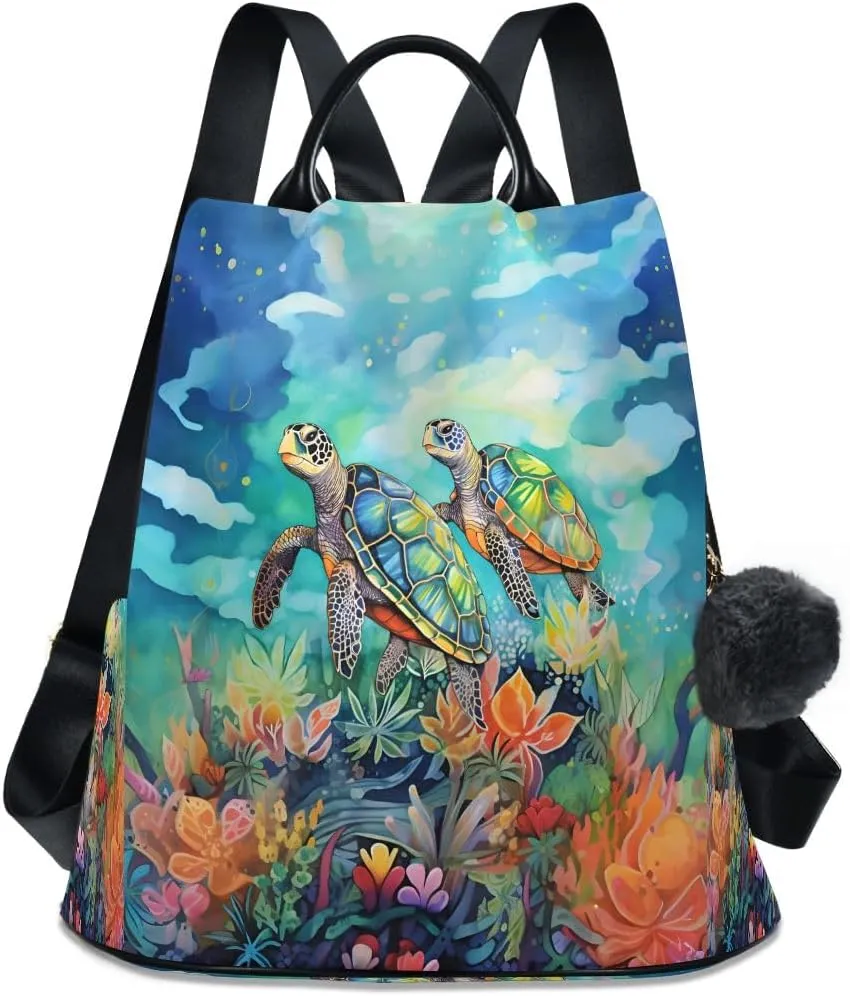 SUABO Sea Turtle Blue Women Backpack Purse Anti-theft Casual Shoulder Bag Fashion Ladies Bags