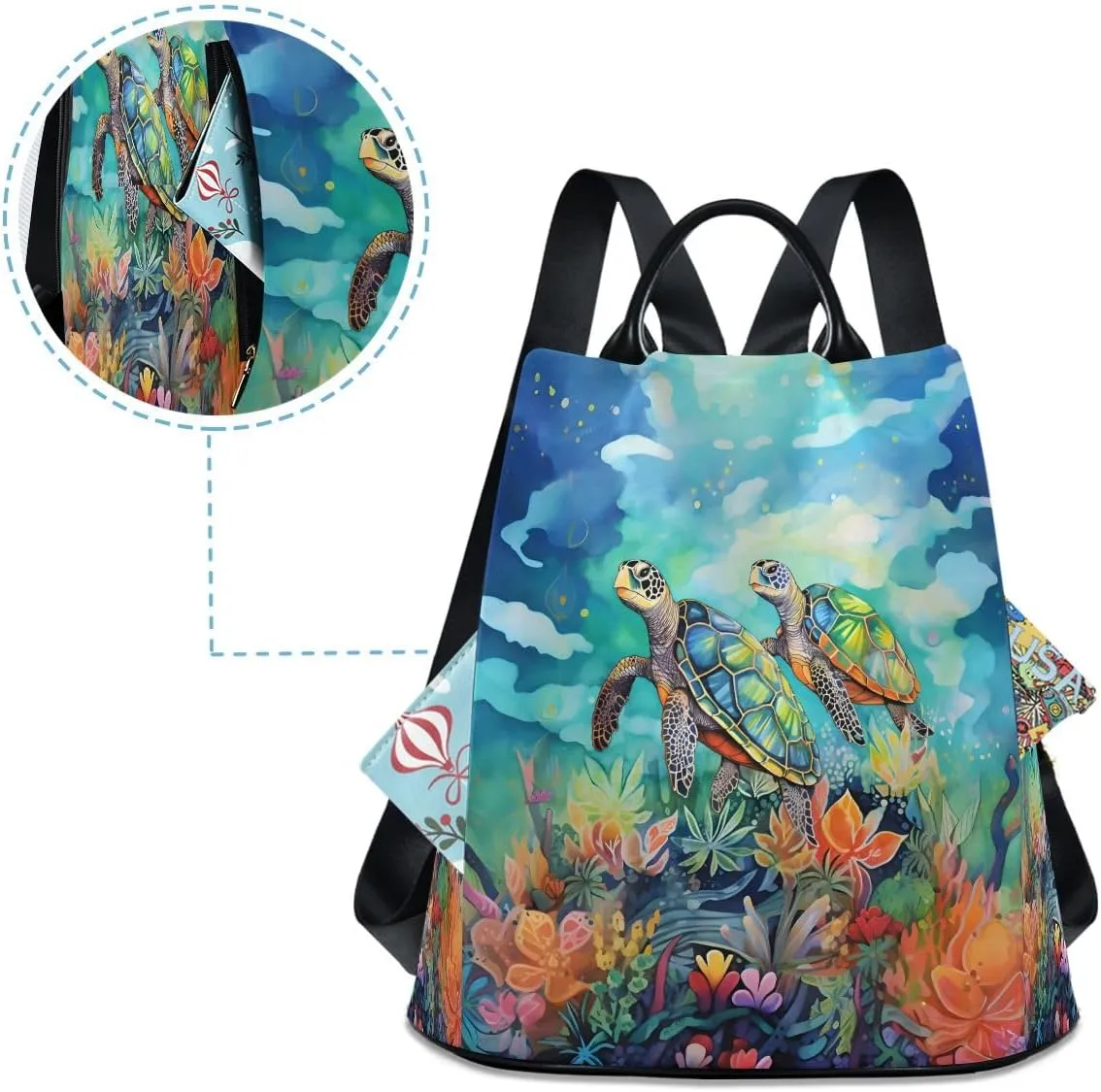 SUABO Sea Turtle Blue Women Backpack Purse Anti-theft Casual Shoulder Bag Fashion Ladies Bags
