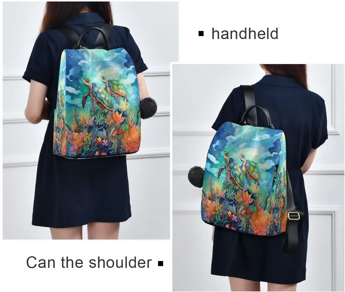 SUABO Sea Turtle Blue Women Backpack Purse Anti-theft Casual Shoulder Bag Fashion Ladies Bags