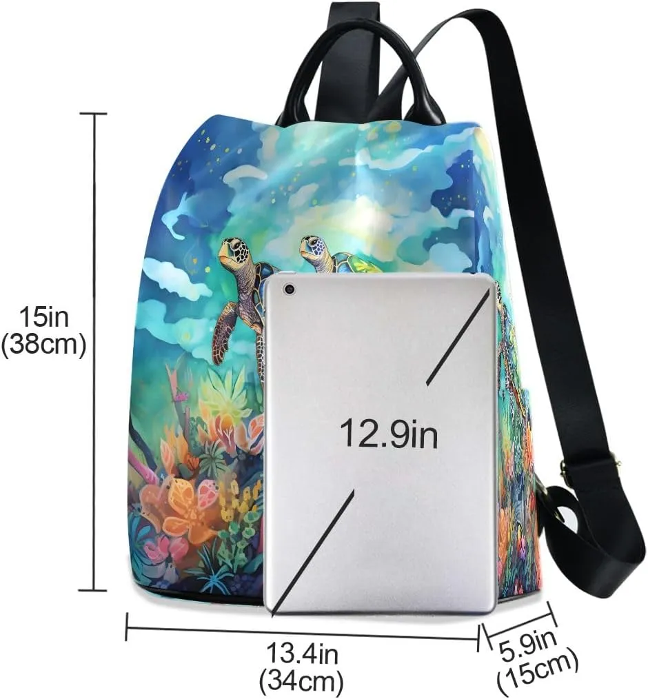 SUABO Sea Turtle Blue Women Backpack Purse Anti-theft Casual Shoulder Bag Fashion Ladies Bags