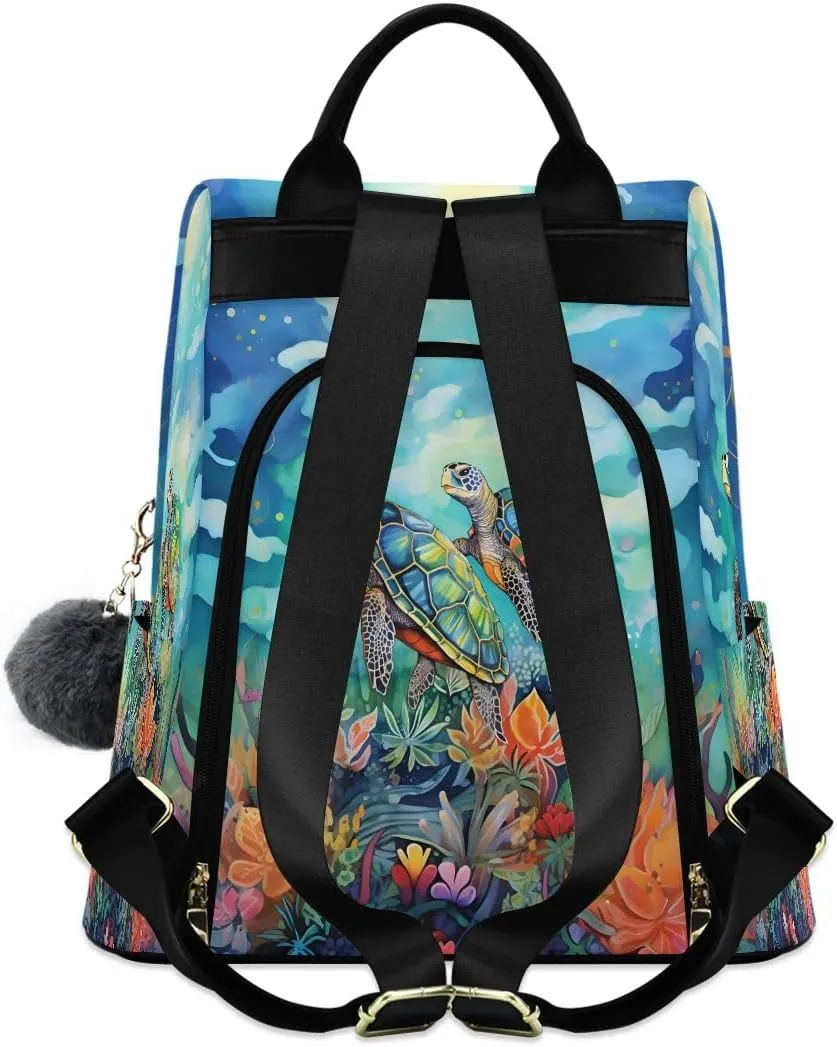 SUABO Sea Turtle Blue Women Backpack Purse Anti-theft Casual Shoulder Bag Fashion Ladies Bags
