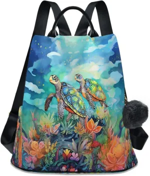SUABO Sea Turtle Blue Women Backpack Purse Anti-theft Casual Shoulder Bag Fashion Ladies Bags