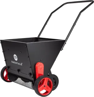 Suchtale Upgrade Lawn Drop Spreader, Topdresser, Compost Spreader, Mini Topper, Peat Moss Top Dresser, Push-Type Fertilizer with Rotate Blades, Adjustable-Rate Push Garden Seeder, Metal Mesh Basket