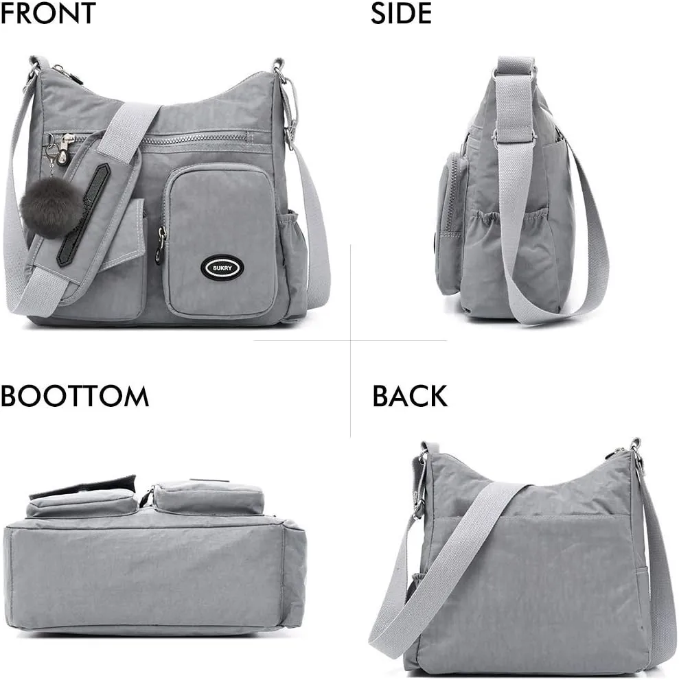 SUKRY Nylon Crossbody Bag for Women with Anti theft RFID Pocket, Waterproof Shoulder Bag Travel Purses and Handbag