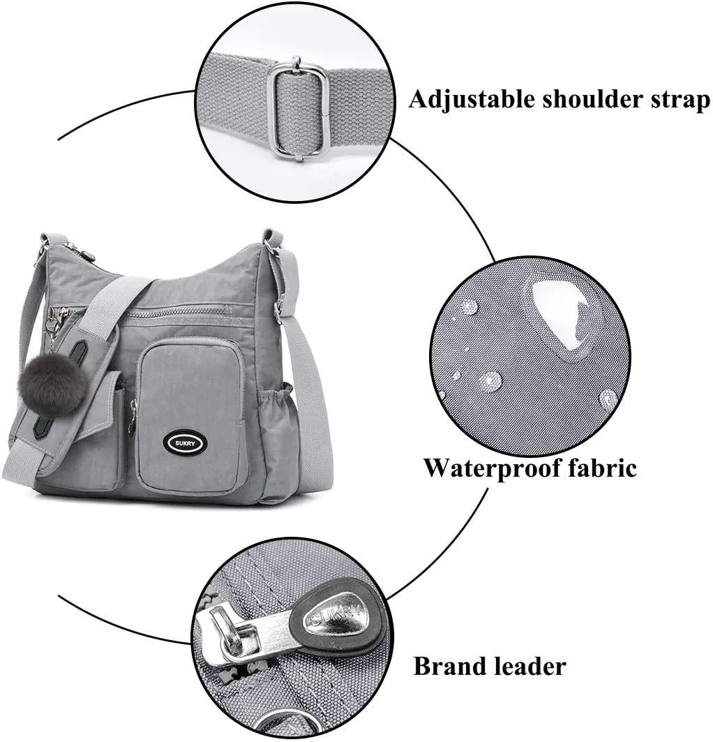 SUKRY Nylon Crossbody Bag for Women with Anti theft RFID Pocket, Waterproof Shoulder Bag Travel Purses and Handbag