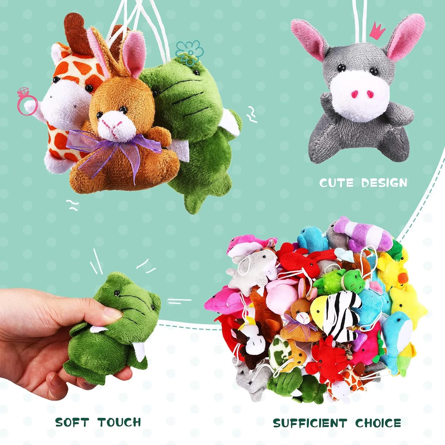 Sumind 42 Pcs Mini Plush Animals Toys Set, Cute Small Stuffed Animal Plush Keychain Decorations for Easter Themed Party Favors, Carnival Prizes, Rewards, Goodie Bags Filler(Cute Style)