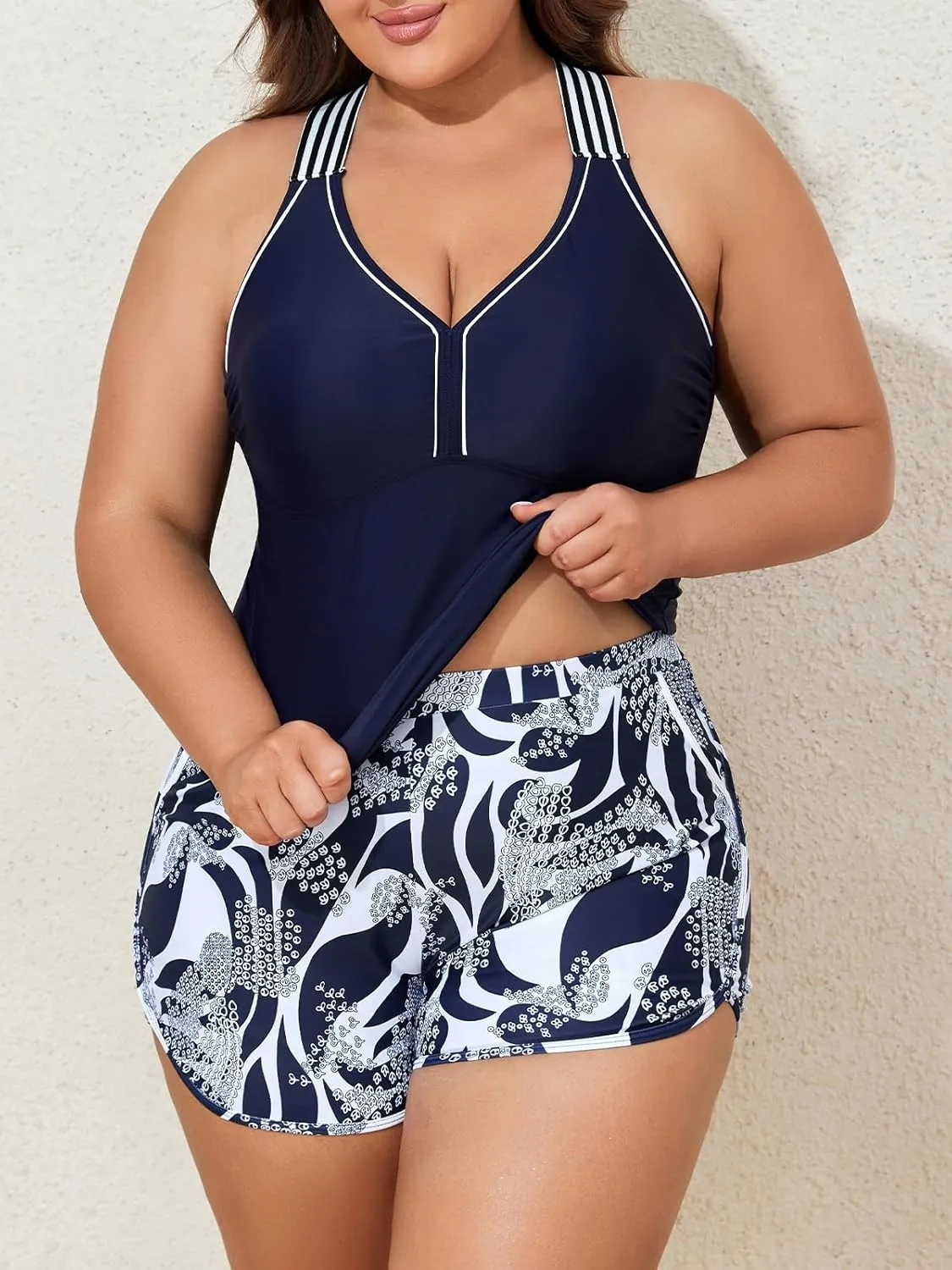 Summer Mae Plus Size Tankini Swimsuits for Women Two Piece Bathing Suits with Sporty Pockets Boy Shorts