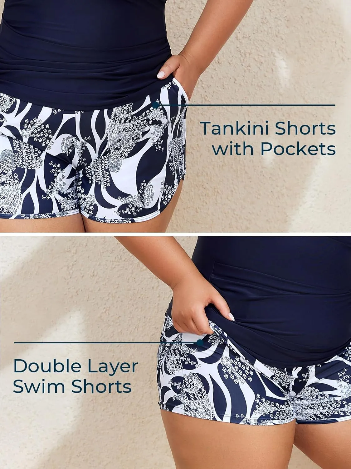 Summer Mae Plus Size Tankini Swimsuits for Women Two Piece Bathing Suits with Sporty Pockets Boy Shorts
