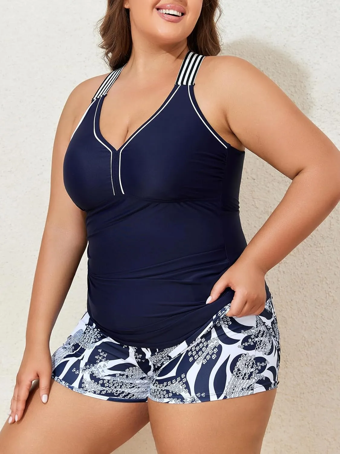 Summer Mae Plus Size Tankini Swimsuits for Women Two Piece Bathing Suits with Sporty Pockets Boy Shorts