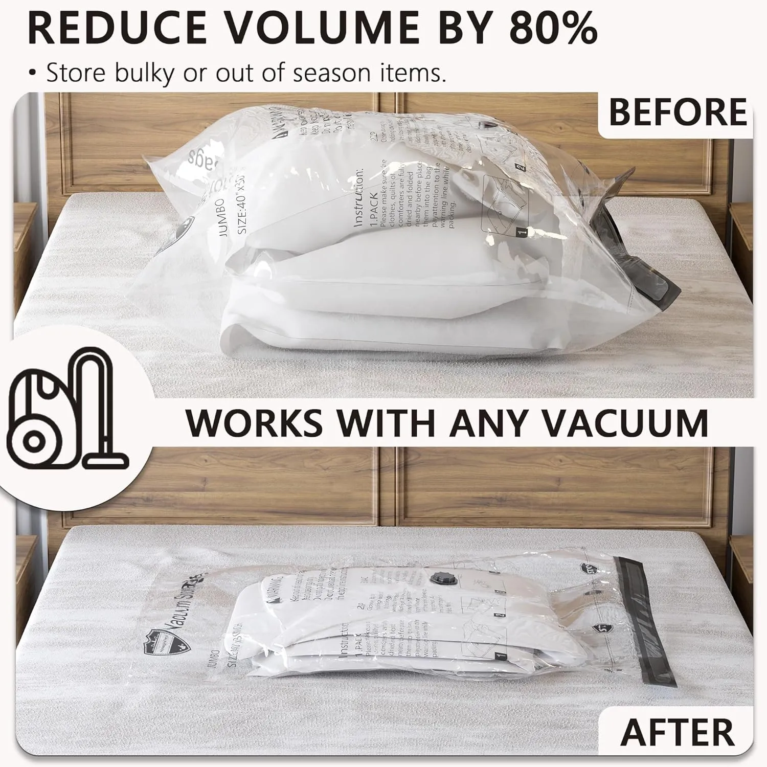SUOCO 10 Jumbo Vacuum Storage Bags with Electric Pump, Travel Clothes Space Saver Bags, Compression Airtight Seal Bags for Clothing, Pillows, Comforters, Blankets