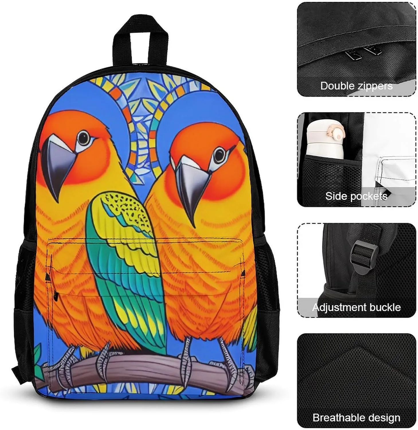 Supdreamc Shoulder Book Bags Sets, Rucksack   Lunch Bag   Pencil Case for Hiking Travel Cycling, Loquacious Birds Blue Art Camping Outdoor Backpack for Adults