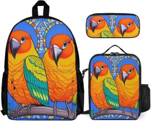 Supdreamc Shoulder Book Bags Sets, Rucksack   Lunch Bag   Pencil Case for Hiking Travel Cycling, Loquacious Birds Blue Art Camping Outdoor Backpack for Adults