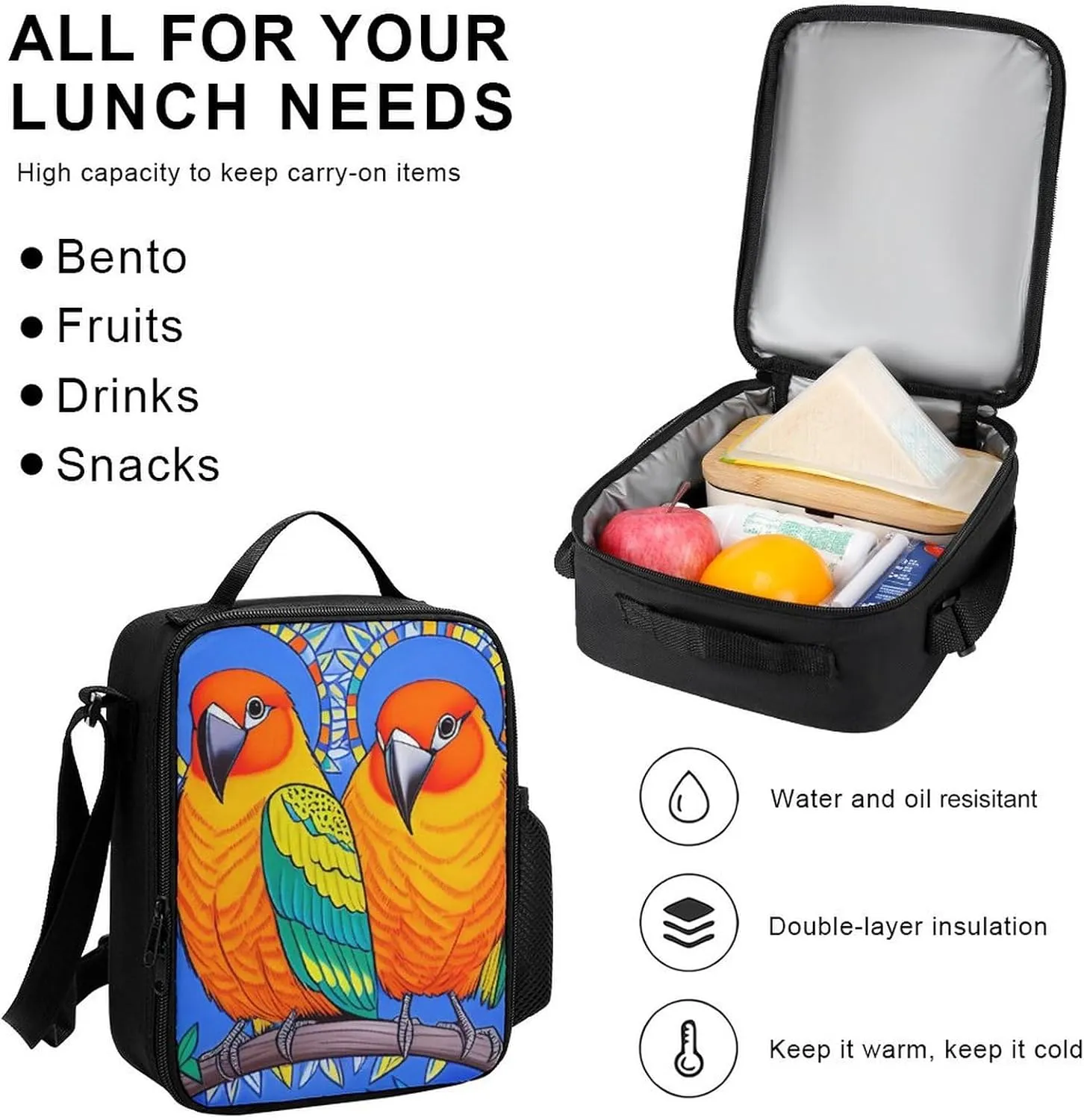 Supdreamc Shoulder Book Bags Sets, Rucksack   Lunch Bag   Pencil Case for Hiking Travel Cycling, Loquacious Birds Blue Art Camping Outdoor Backpack for Adults