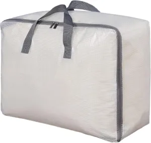 Surblue Clothes Storage Bag Organizer with Durable Handles Thick Fabric Extra Large Capacity Closet Bag for Blanket Comforter Clothing Bedding (Transparent, M)