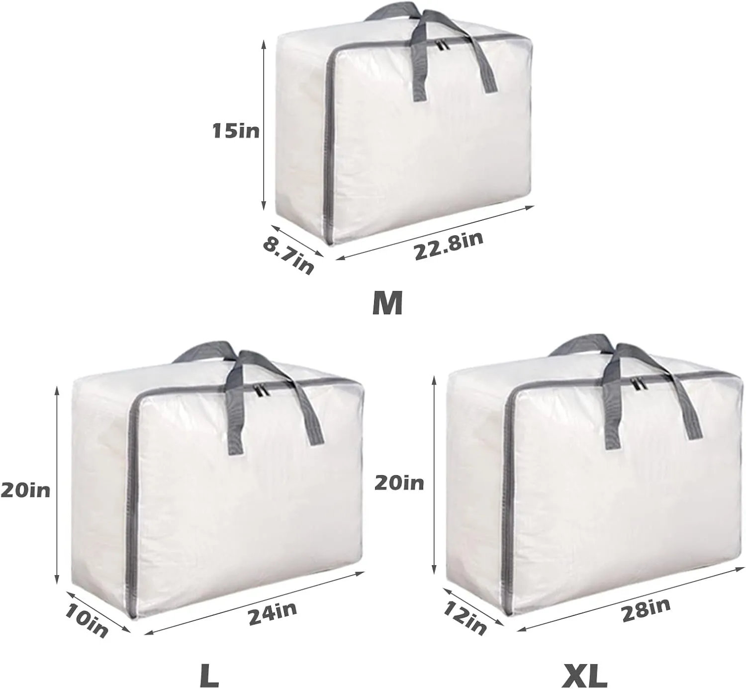 Surblue Clothes Storage Bag Organizer with Durable Handles Thick Fabric Extra Large Capacity Closet Bag for Blanket Comforter Clothing Bedding (Transparent, M)