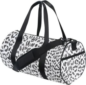 susiyo Black and White Leopard Fur Texture Small Duffle Bag for Women and Men, Canvas Gym Bag Shoulder & Crossbody Weekender Overnight Bag for Travel Sports