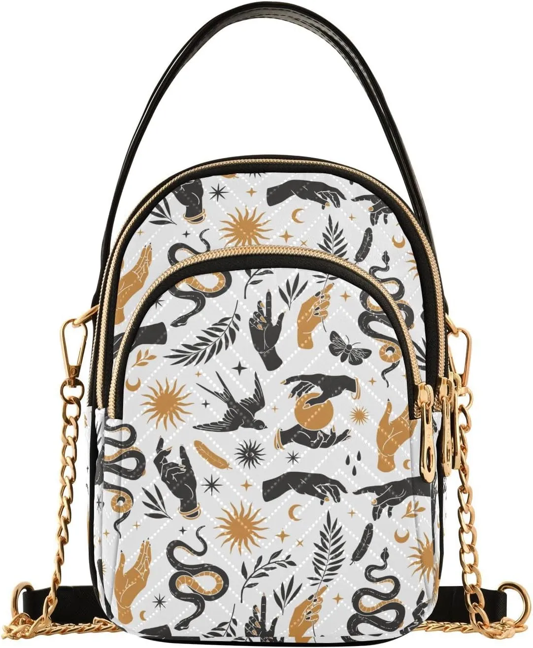 susiyo Boho Mystical Small Crossbody Bags Shoulder Bag for Women Multi Zipper Stylish Ladies Messenger Bags Phone Purse Handbag Wallet