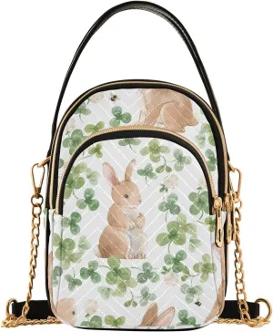 susiyo Cute Rabbits with Clover Small Crossbody Bags Shoulder Bag for Women Multi Zipper Stylish Ladies Messenger Bags Phone Purse Handbag Wallet