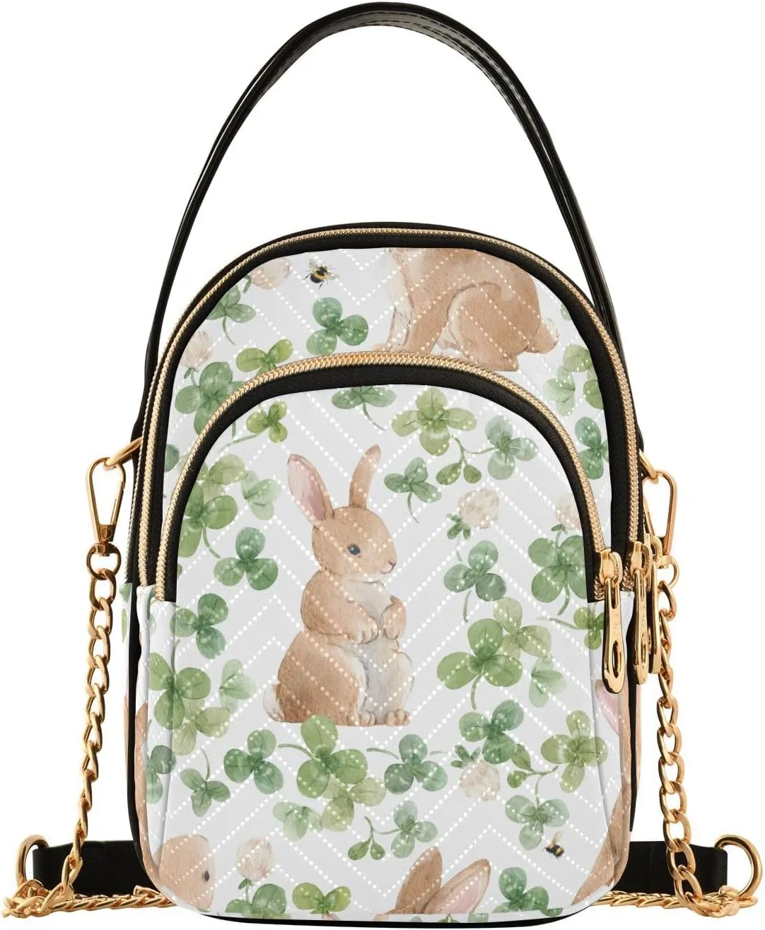 susiyo Cute Rabbits with Clover Small Crossbody Bags Shoulder Bag for Women Multi Zipper Stylish Ladies Messenger Bags Phone Purse Handbag Wallet