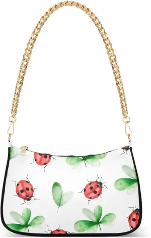 susiyo Shoulder Bag for Women Clover Leaves Red Beetle Small Shoulder Purse Bags Cute Hobo Tote Handbag Mini Clutch Purse