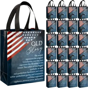 Sweetude 50 4th of July Memorial Day Gift Bulk American Flag Bags with Handle Patriotic Themed Bags Medium Size Souvenirs Gifts for Church Veteran Independence Day Party Decorations Favors