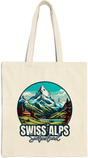Swiss Alps Switzerland Cotton Tote Bag for Women Men Casual Tote Bag Cloth Canvas Shopping Bags with Handles Cute Bags Everyday Use 15" x 16" Aesthetic Gift ID44997