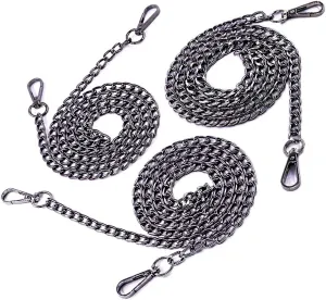 Swpeet 3Pcs Black Luxury Fashion 47 Inche Replacement Flat Chain Strap with Buckles Set, Perfect for DIY Metal Shoulder Cross Body Bag Hand Bag Purse Replacement