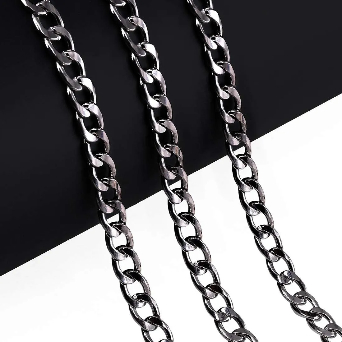 Swpeet 3Pcs Black Luxury Fashion 47 Inche Replacement Flat Chain Strap with Buckles Set, Perfect for DIY Metal Shoulder Cross Body Bag Hand Bag Purse Replacement
