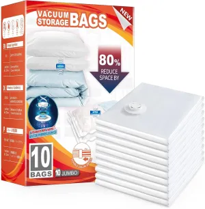TAILI 10 Pack Vacuum Storage Bags, Jumbo Vacuum Seal Bags for Clothing (40x31 Inch), Space Saver for Bulky Bedding, Pillows, Blankets, Large Closet Organization and Storage