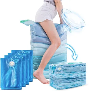 TAILI Vacuum Storage Bags 4 Pack, Jumbo Cube (31x40x15 inch), Large Vacuum Seal Bags for Clothing, Beddings Comforters, Blankets, Pillows, Saving Space in Closet, Blue
