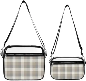 Tan Gray Ivory Neutral Rustic Plaid Transparent Cross Bag Two-piece Set