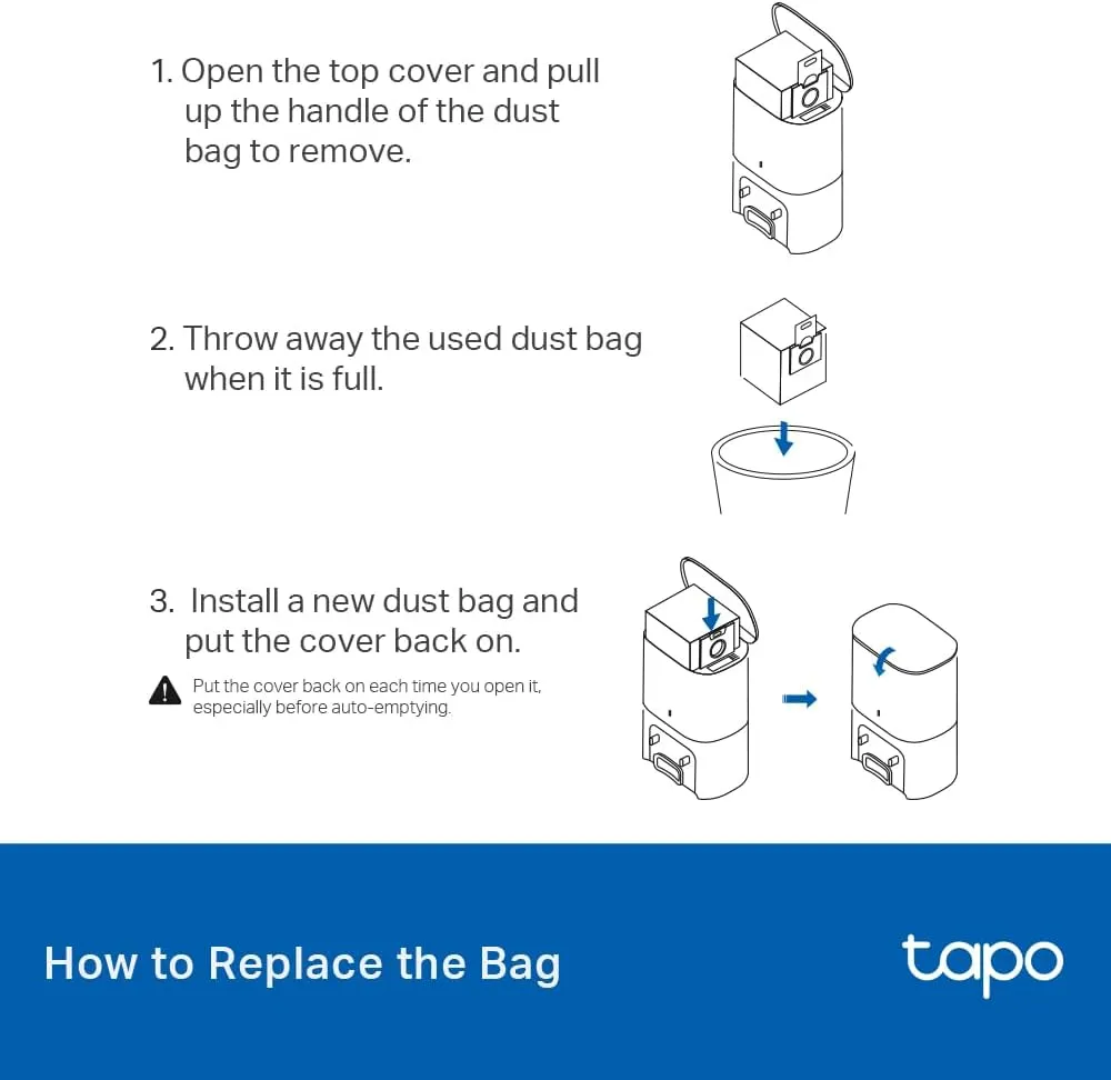 Tapo Dust Bag Replacement for Robot Vacuum and Mop – Includes Easy to Replace 5x 3L Disposable Dust Bags, Compatible with RV30 Max Plus & RV20 Max Plus