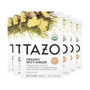 TAZO Organic Spicy Ginger Herbal Tea Bags, 20 Count(Pack of 6)