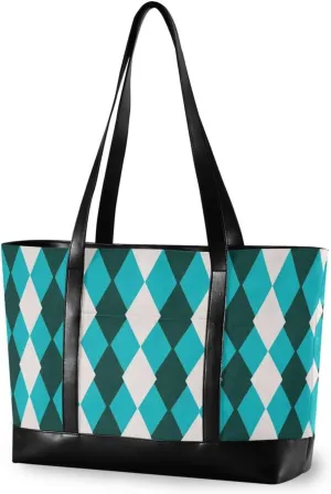 Teal Checkered Plaid simple handbags for women with zipper work purses for yoga with Personalized bolsos secret para mujeres