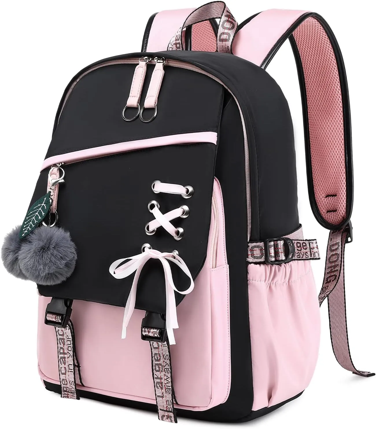 Teenage Girls Bookbag School Backpack Children Casual Daypack Schoolbag for Teens Black Pink