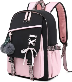 Teenage Girls Bookbag School Backpack Children Casual Daypack Schoolbag for Teens Black Pink