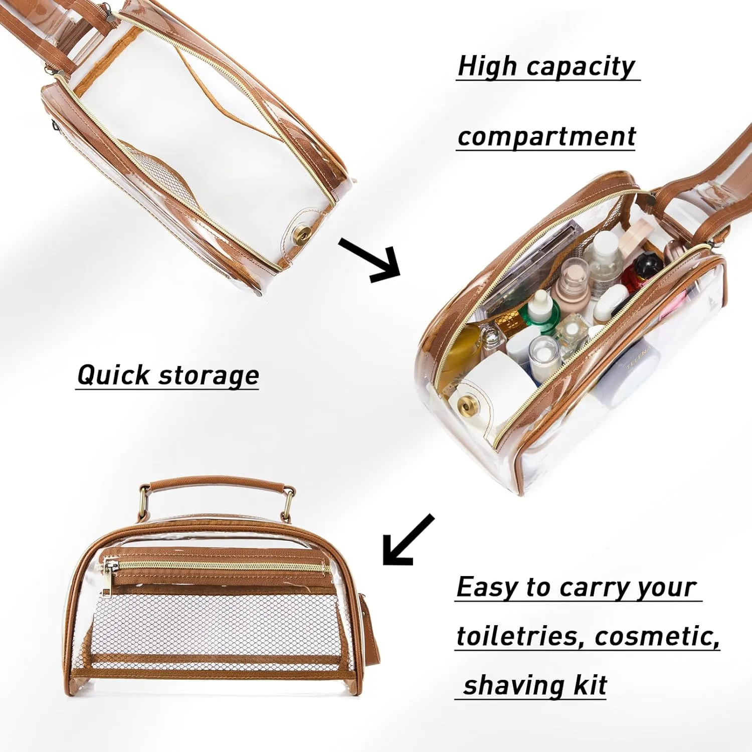 Telena Clear Toiletry Travel Cosmetic Bag - Makeup Organizer for Women Water Resistant Make Up Toiletries Bags Kit for Traveling