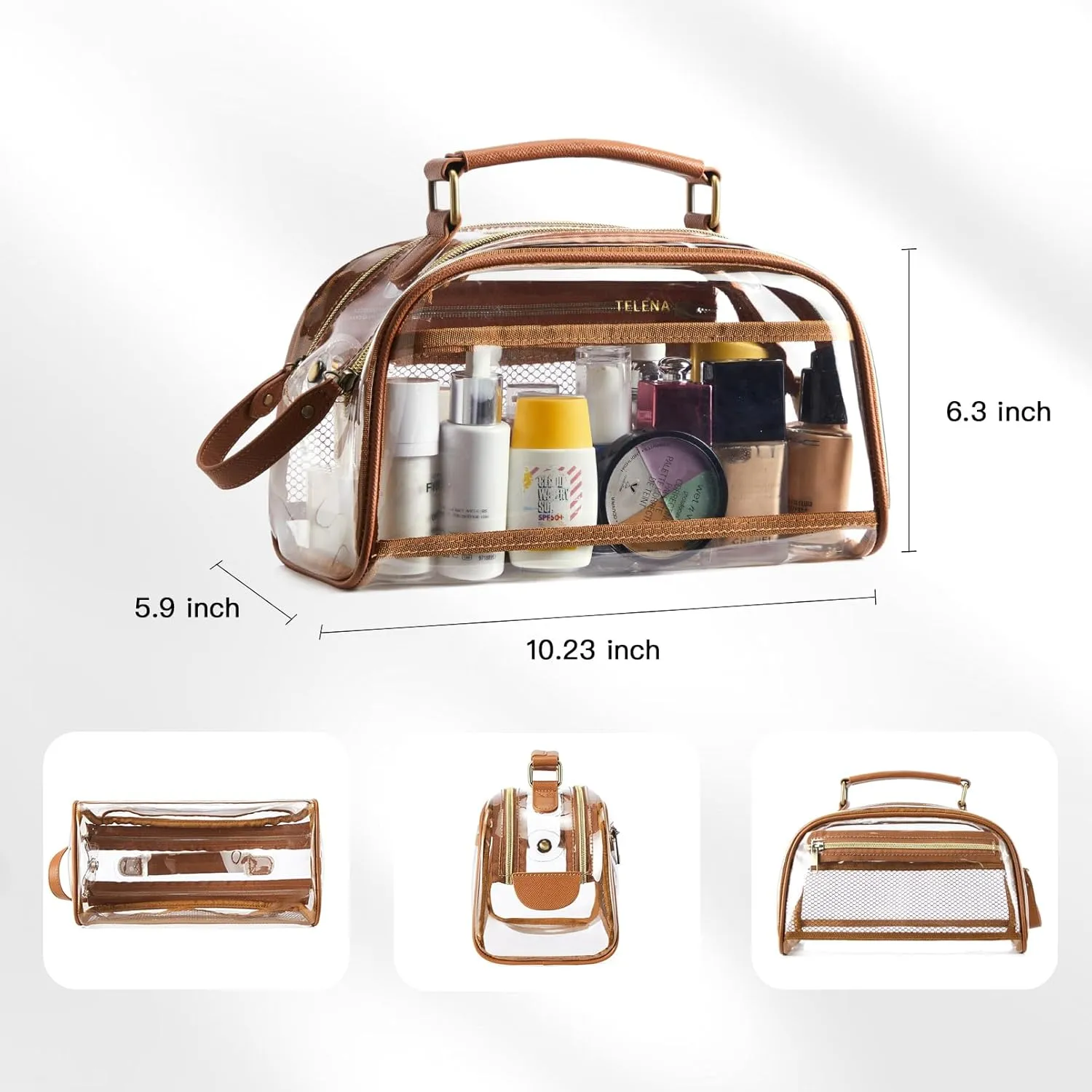 Telena Clear Toiletry Travel Cosmetic Bag - Makeup Organizer for Women Water Resistant Make Up Toiletries Bags Kit for Traveling