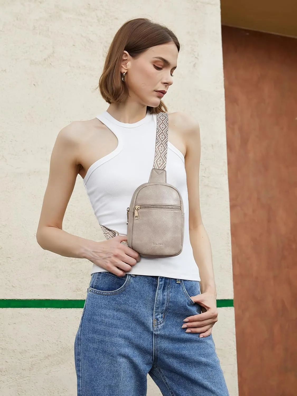 Telena Crossbody Sling Bags for Women, PU Leather Fanny Packs Cross Body Bag for Woman