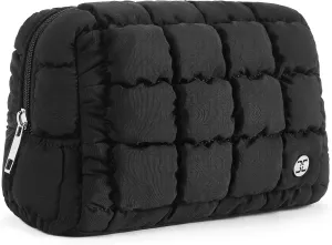 Telena Puffer Makeup Bags for Women, Nylon Puffy Padded Make Up Bags for Women Makeup Organizer Case, Wide-open Makeup Pouch Travel Essentials