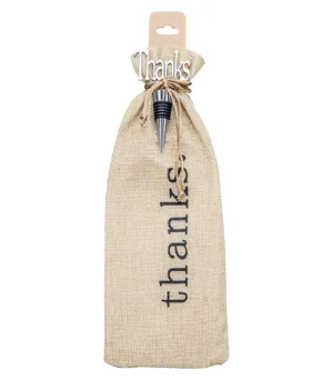 Thanks Wine Bottle Bag and Wine Stopper