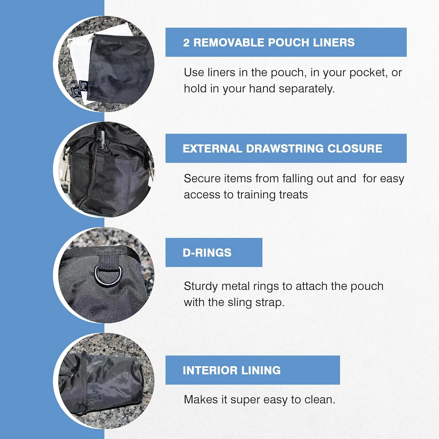The Little Dipper Treat Pouch ™ Great for Dog Training, Durable, washable, drawcord pouch with removable pouch liners, sling-style strap & non-slip belt, perfect for essentials