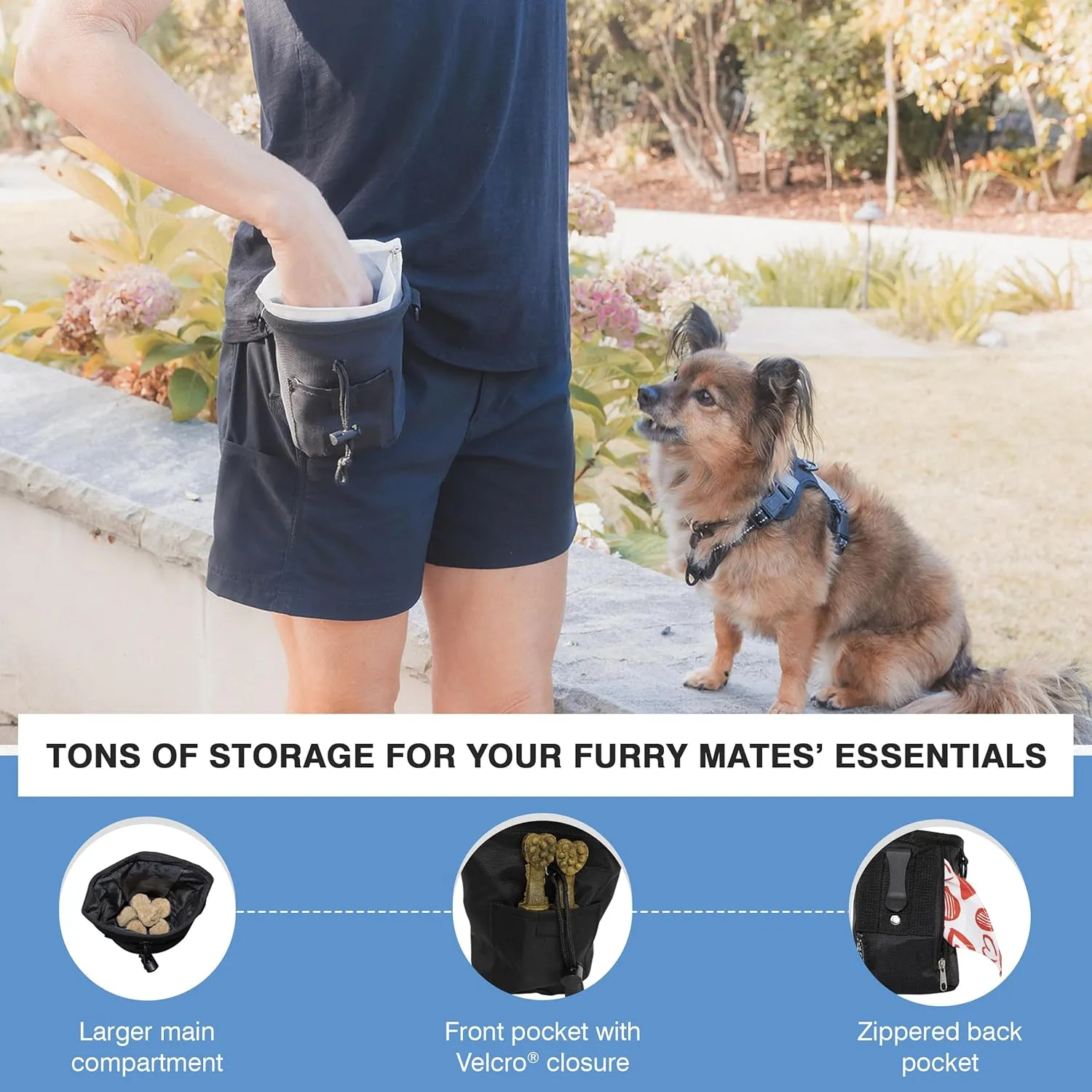 The Little Dipper Treat Pouch ™ Great for Dog Training, Durable, washable, drawcord pouch with removable pouch liners, sling-style strap & non-slip belt, perfect for essentials