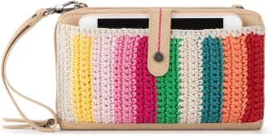 The Sak Iris Large Smartphone Crossbody Bag in Crochet and Faux Leather, Convertible Wristlet Purse Design, Beach Stripe