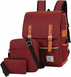 Three piece backpack with large capacity simple business computer bag USB charging, travel backpack,wine red