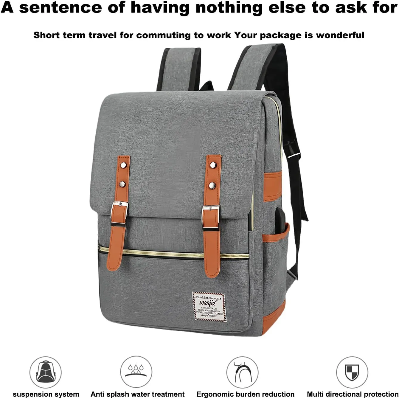 Three piece backpack with large capacity simple business computer bag USB charging, travel backpack,wine red