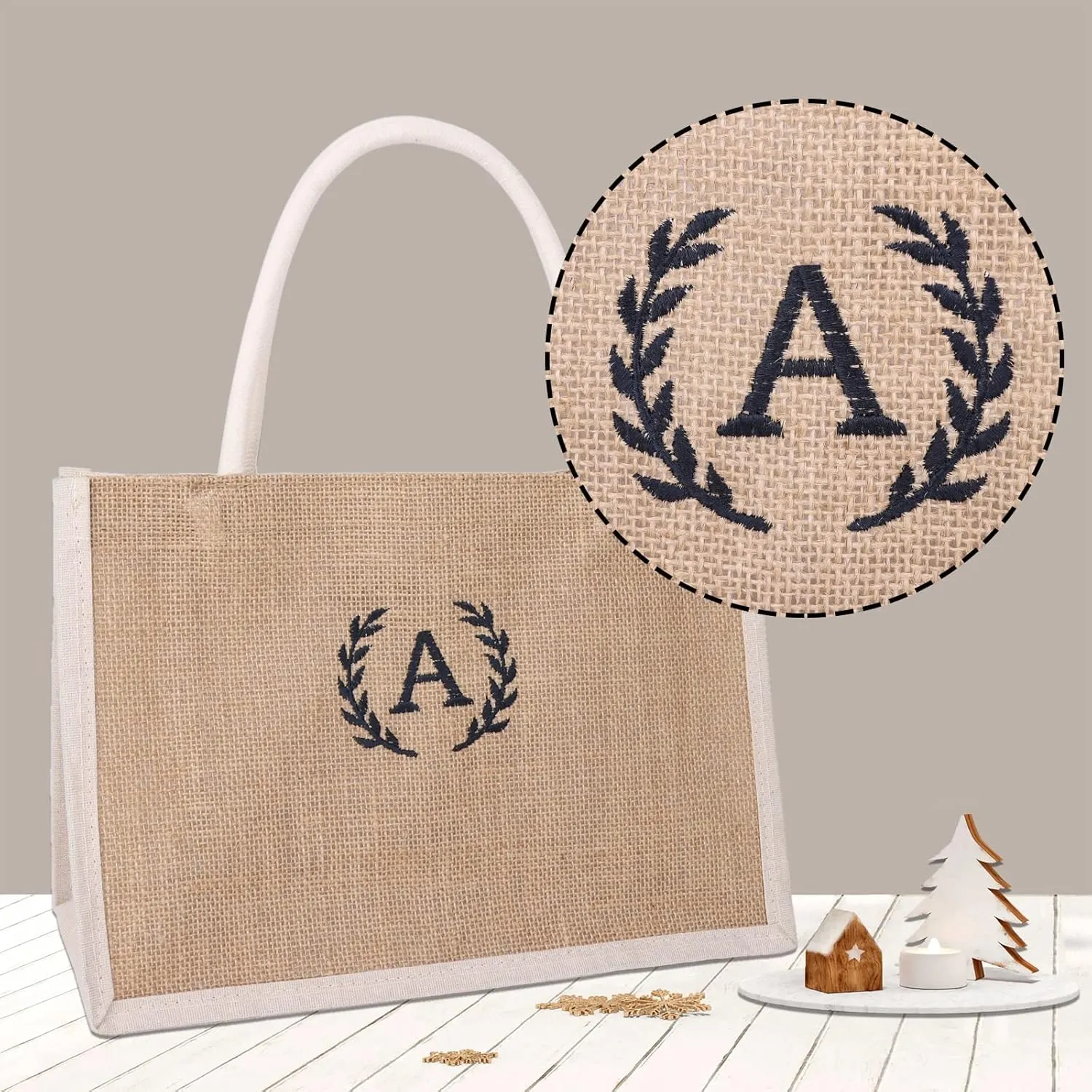 TOPTIE Embroidery Custom Tote Bags with Name/Logo, Personalized Burlap Tote Bags Beach Jute Tote Bag