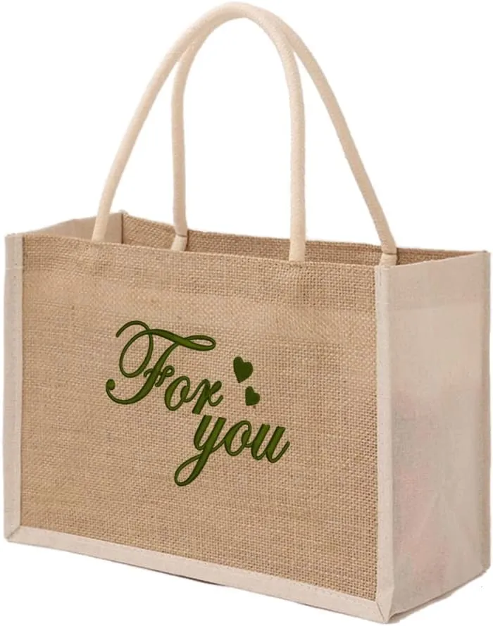 TOPTIE Embroidery Custom Tote Bags with Name/Logo, Personalized Burlap Tote Bags Beach Jute Tote Bag