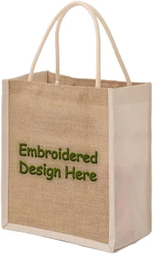 TOPTIE Embroidery Custom Tote Bags with Name/Logo, Personalized Burlap Tote Bags Beach Jute Tote Bag