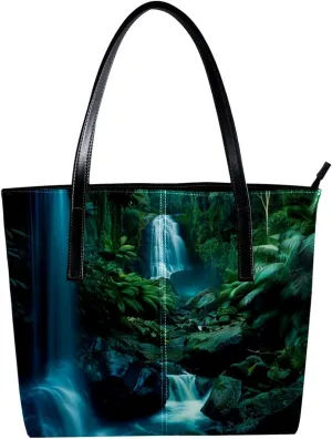 Tote Bag, Large Tote Bag, Women's Tote Handbags, Rainforest Waterfall Landscape, Tote Bags Women